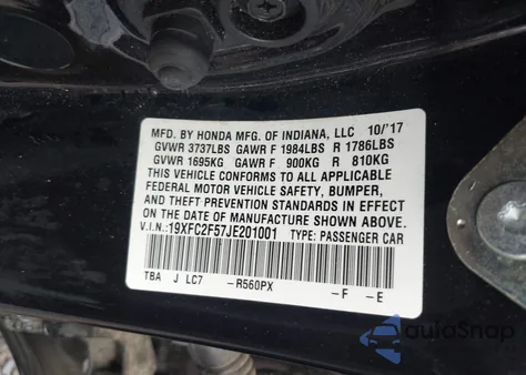 2018 Honda Civic Lx z USA, uszkodzony, nr VIN 19XFC2F57JE201001